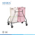 AG-SS019 Satılık iki çanta SS çerçeve hastane soyunma tıbbi keten arabası